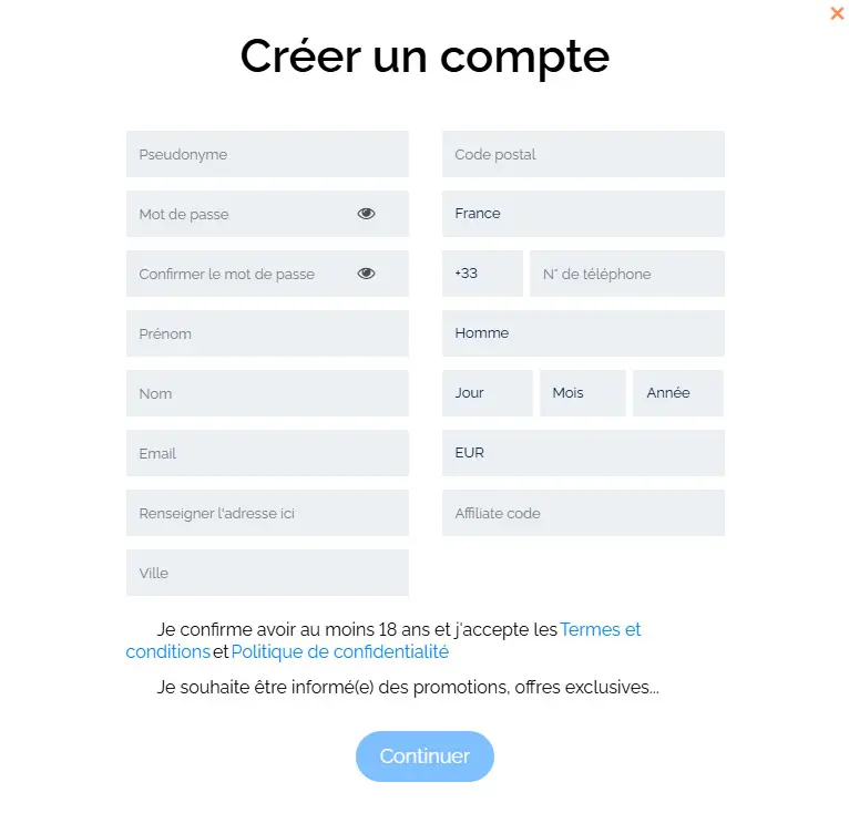Processus d'inscription Midarion Casino